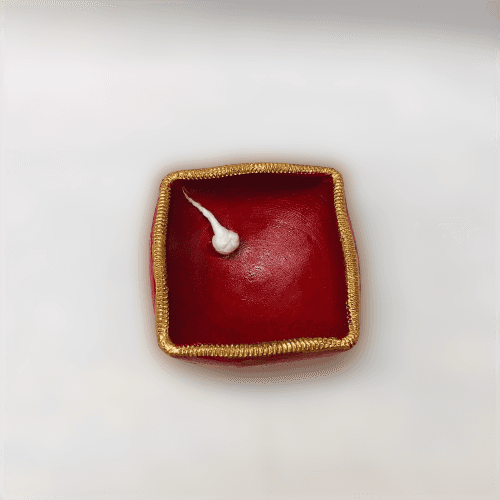 Red Square Clay Diya w/ Wick (Large) - 1 pc