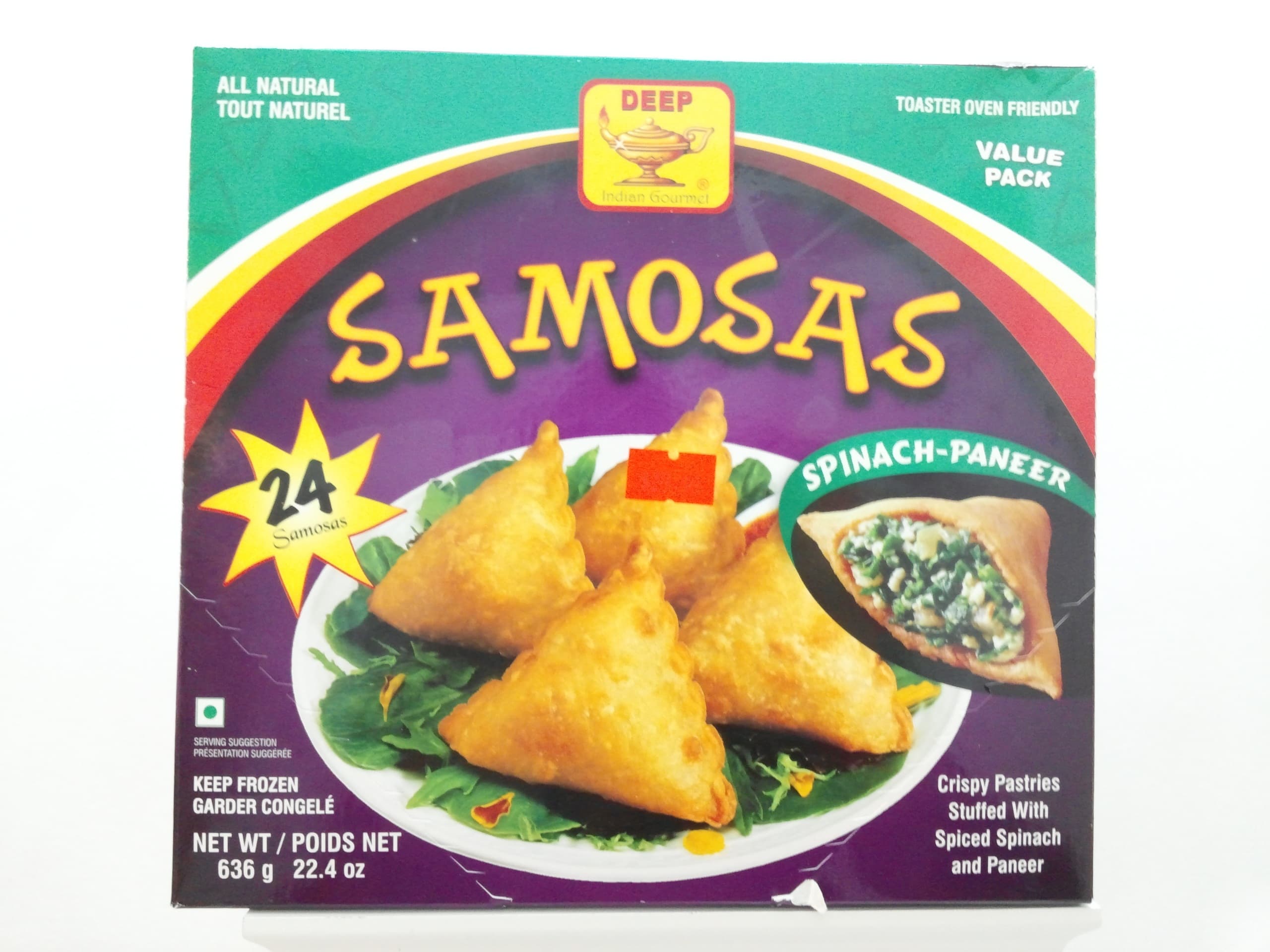 Spinach Paneer Samosa Frozen - 24 pcs - Deep