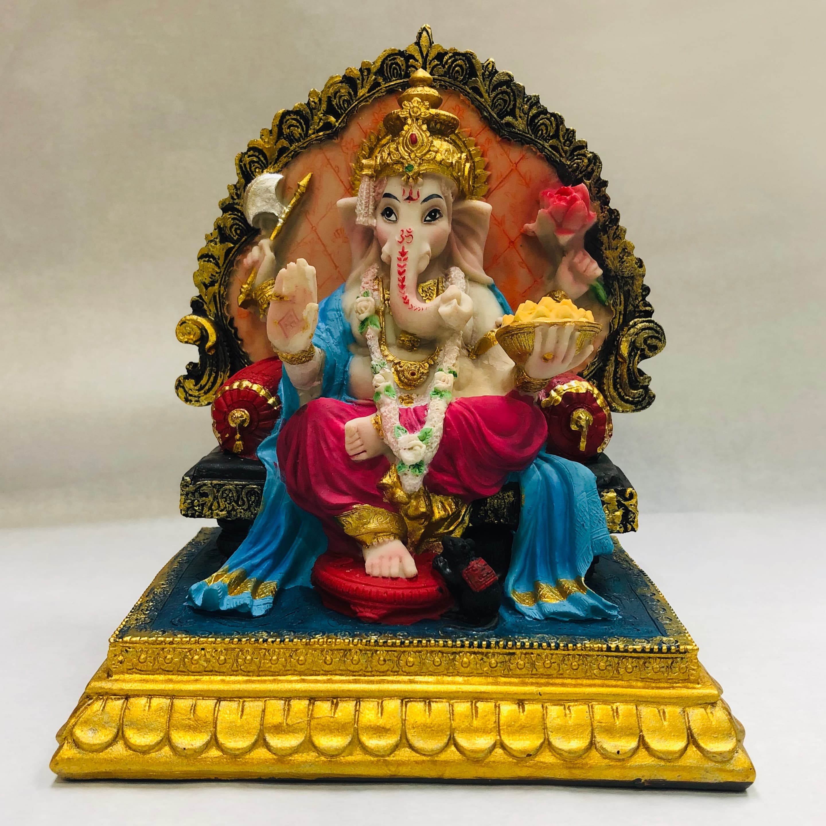Ganesh Coloured On Throne - 7 Inch