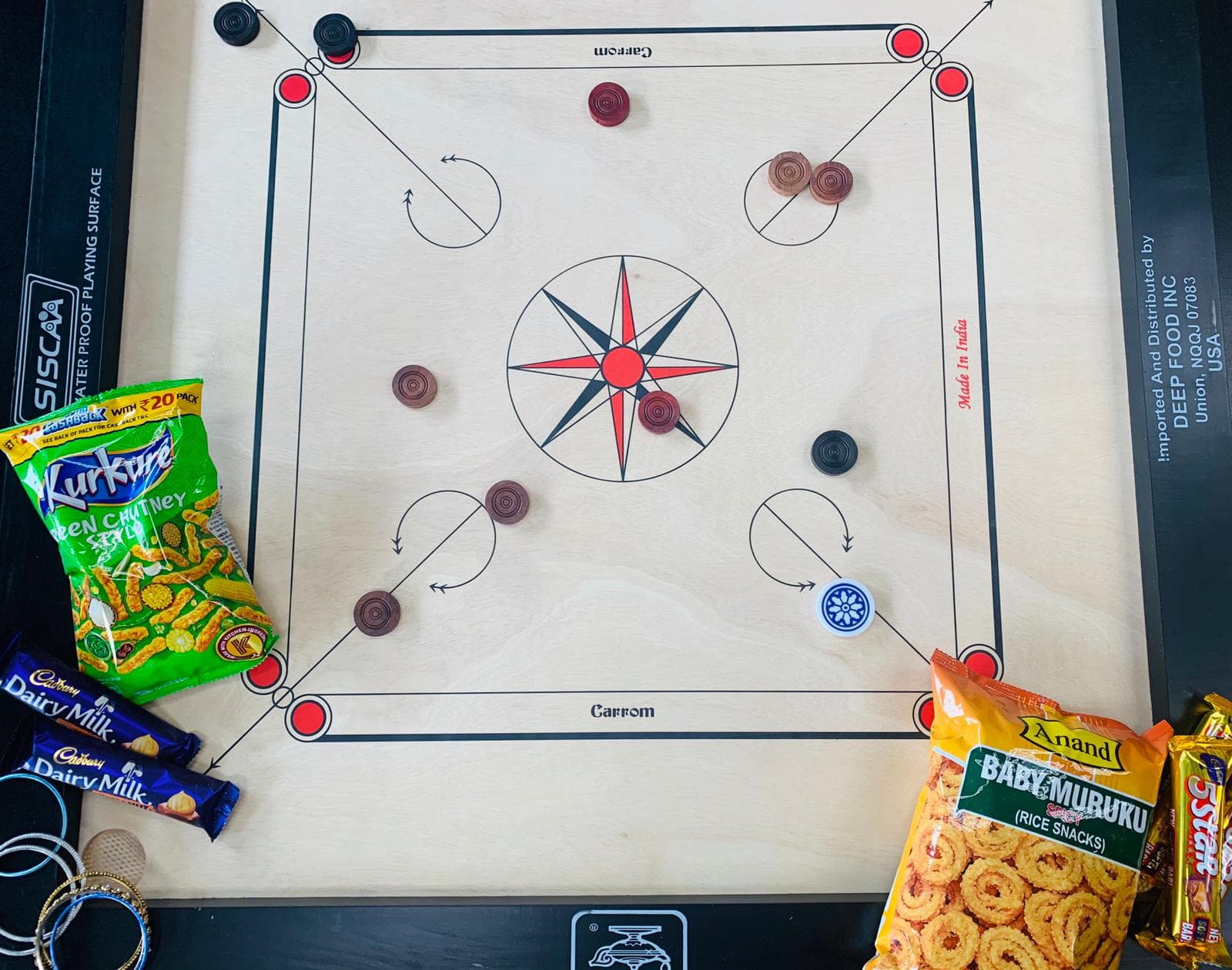 Carrom Board w/ Coins and Striker - 76cm x 76cm - Deep Ellora