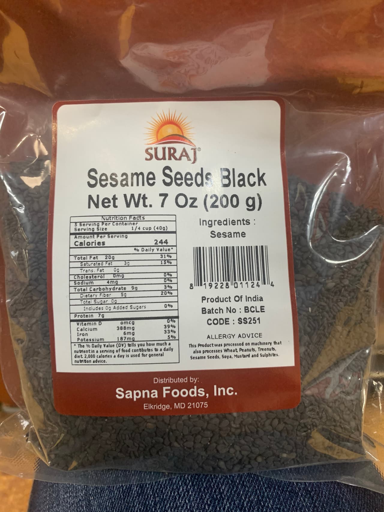 Sesame Seeds Black - 200 g - Suraj